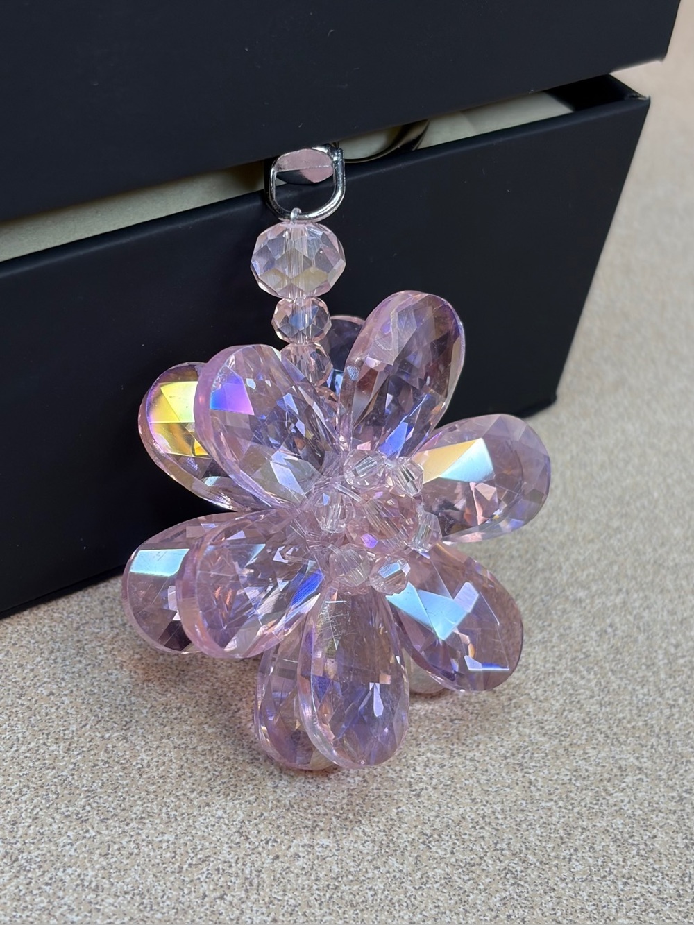 Pink Faceted Crystal Flower Keychain / Purse Charm